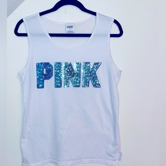 PINK Victoria's Secret Tops - VS Pink Ombre Bling Tank Top T Shirt 2016 blue green sequin white top oversized
